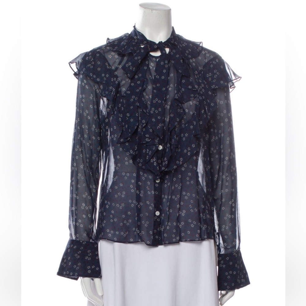 Veronica Beard Sheer Ruffle Tie Blouse 2